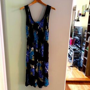 Rima Blue Black Floral Beach Pretty Cover Up Long Summer Dress Women’s One Size